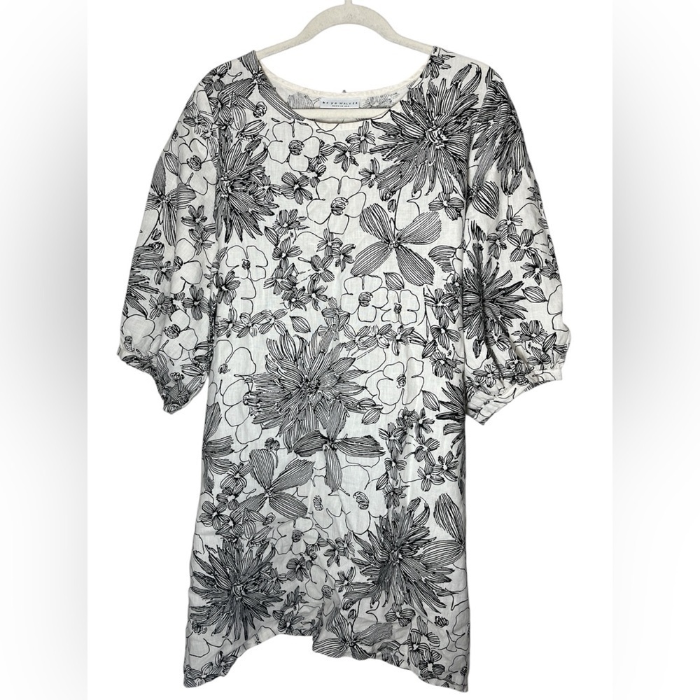 bryn Walker White Dress with Black Floral Print